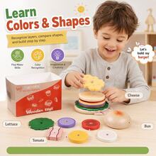 Wooden Educational Toy For Kids, Single Hamburger Set For Pretend Play, Interactive Wooden Toy For Parent-Child Interaction, Wooden Simulation Hamburger And Fries Combo Role Play Pretend Play Educational Toy - Multicolor - View 9