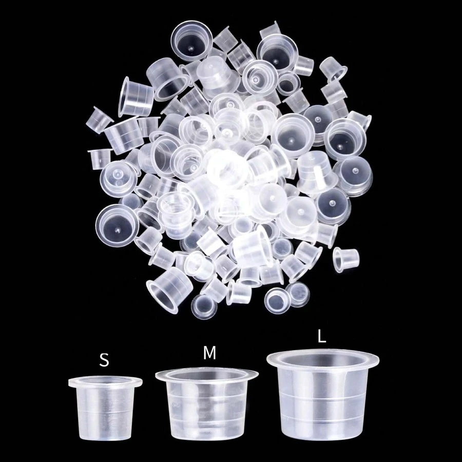POSEIDON 1000pcs Disposable Tattoo Ink Cups Without Base, Multiple Sizes S/M/L Available, Transparent Plastic Pigment Containers, Stackable Design, Prevents Color Mixing, Tattoo Supplies - View 1