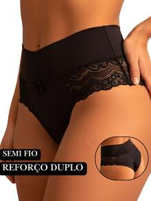 Elegant High-Waisted Panties With Delicate Floral Lace | Comfortable For Everyday Wear, Solid Color, Elastic - Black - View 1