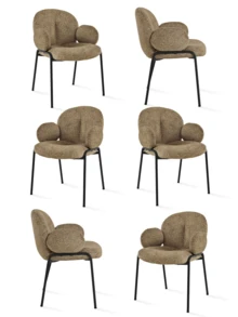 Goeurvant Modern Cloud-Style Wool-Linen Upholstered Dining Chairs With Rounded Arms And Wide-Back Support For Dining Room,Living Room,Office-Set Of 2/Set Of 4/Set Of 6-Taupe/Bouclé - Coffee - 查看 11