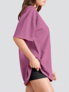 Plus Size Women Short Sleeve T-Shirt - Loose Fit Activewear Top, Suitable For Fitness, Yoga And Casual Wear | All Season Summer Sports - Watermelon Pink - View 3