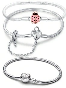 1pc S925 Sterling Silver Insect Style Snake Bone Bracelet DIY Design, Can Be Paired With Pendant Beads, Very Suitable For Girls Daily Wear - Multicolor - View 1