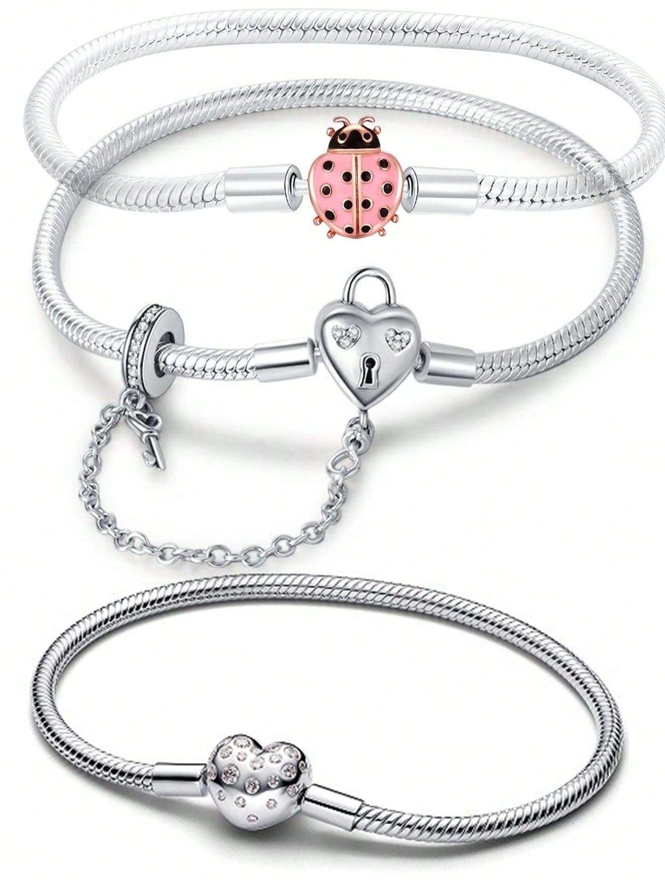 1pc S925 Sterling Silver Insect Style Snake Bone Bracelet DIY Design, Can Be Paired With Pendant Beads, Very Suitable For Girls Daily Wear - Multicolor - View 1