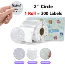 Flash Dot Clear Glitter Thermal Labels,2 Inch Transparent Color Round Thermal Printer Stickers,Self-Adhesive Round Direct Thermal Labels,Thermal Stickers For DIY Logo Design,Name Tag 300/Roll - View 12