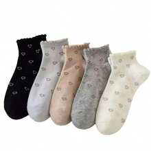 5 Pairs Fashion Women's Invisible Leg Warmers Set, Cute Heart Print Ruffle Edge Soft Invisible Leg Warmers, Durable Multi-Purpose Casual Leg Warmers Suitable For Work, Shopping, Dating - Multicolor - View 6