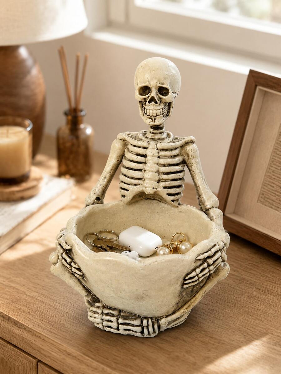 Gothic Skeleton Trinket Bowl, Skull Jewelry Holder, Key Tray, Coin Dish, Earbud Storage Organizer, Dark Academia Room Decor For Home Office - Multicolor - View 1