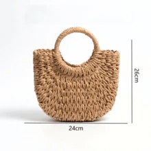 3 piezas/2 piezas/1 pieza Bolso de mano tejido en forma de media luna, tejido semicircular minimalista hecho a mano, esencial para vacaciones de verano, adecuado para el atuendo diario de la mujer, decoración del hogar, almacenamiento de viaje, aplicable para vacaciones en la playa, compras y turismo - Ver 12