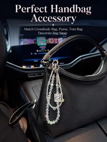 Iridescent Crystal Bead Keychain, Rhinestone Perfume Bottle Pendant With Double-Strand Bead Chain, Universal Car Rearview Mirror, Keychain, Handbag And Phone Case Accessory, Luxury Sweet Women's Decorative Gift - A - View 6