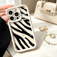 1pc [Pure Android Version] Zebra Stripe Snowflake Personalized Cute Minimalist Black & White Creative Girls Versatile Ins Soft Sweet European & American Girls Beautiful Pretty Vintage, Matte White Lens Frame Stepped Design Full Coverage Anti-Drop Soft Shell, [International Version Not Local Version] Suitable For Android/GALAXY/A/S/FE/PLUS/ULTRA/PRO/NOTE/POCO/X/Transsion/HOT/PLAY/SPARK/POP/SMART/RENO/Honor/E/G/Phone Case - Multicolor - View 2