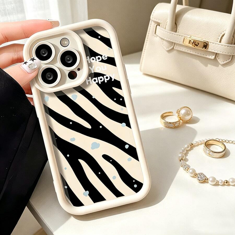 1pc [Pure Android Version] Zebra Stripe Snowflake Personalized Cute Minimalist Black & White Creative Girls Versatile Ins Soft Sweet European & American Girls Beautiful Pretty Vintage, Matte White Lens Frame Stepped Design Full Coverage Anti-Drop Soft Shell, [International Version Not Local Version] Suitable For Android/GALAXY/A/S/FE/PLUS/ULTRA/PRO/NOTE/POCO/X/Transsion/HOT/PLAY/SPARK/POP/SMART/RENO/Honor/E/G/Phone Case