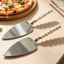 2pcs Ceramic Pearl Shaped Handle Stainless Steel Cake Spatula, Baking Tool, Dessert Server, Pizza Server, Pastry Server, Suitable For Wedding, Birthday, Party - Multi-Functional Kitchen Utensil For Home, Restaurant, Hotel - View 5