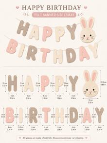 1pc Felt Happy Birthday Banner, Rabbit Letter Garland, Pink & Beige Birthday Bunting, Suitable For Girls 1st Birthday, Baby Shower, Easter Party, Nursery Decor, Dessert Table Backdrop - E - View 10