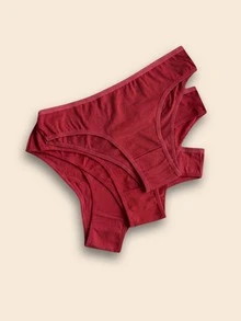 Set Of 5 Premium Cotton Thong Panties, Comfortable, Plain, Red - 紅色 - 查看 2