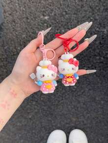 Sanrio 可愛 Hello Kitty 主廚植絨鑰匙圈吊飾，3D 卡通 KT Cat 可愛掛飾，適合包包、車鑰匙，女孩禮物 - 彩色 - 查看 6