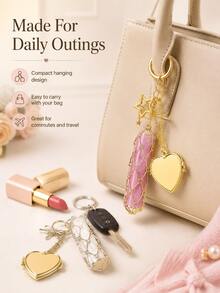 Tas Jaring Liontin Hati & Bintang untuk Dekorasi Gantung Kreatif, Tempat Lipstik/Balsem Bibir dari Stainless Steel, Gantungan Kunci Logam - MultiWarna - View 5