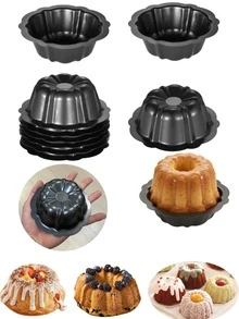 Cetakan Kue Mini Baja Karbon 4 Inci, Cetakan Kue Anti Lengket dengan Tepi Bergelombang, Cetakan Kue Cupcake Brownie - Hitam - View 2