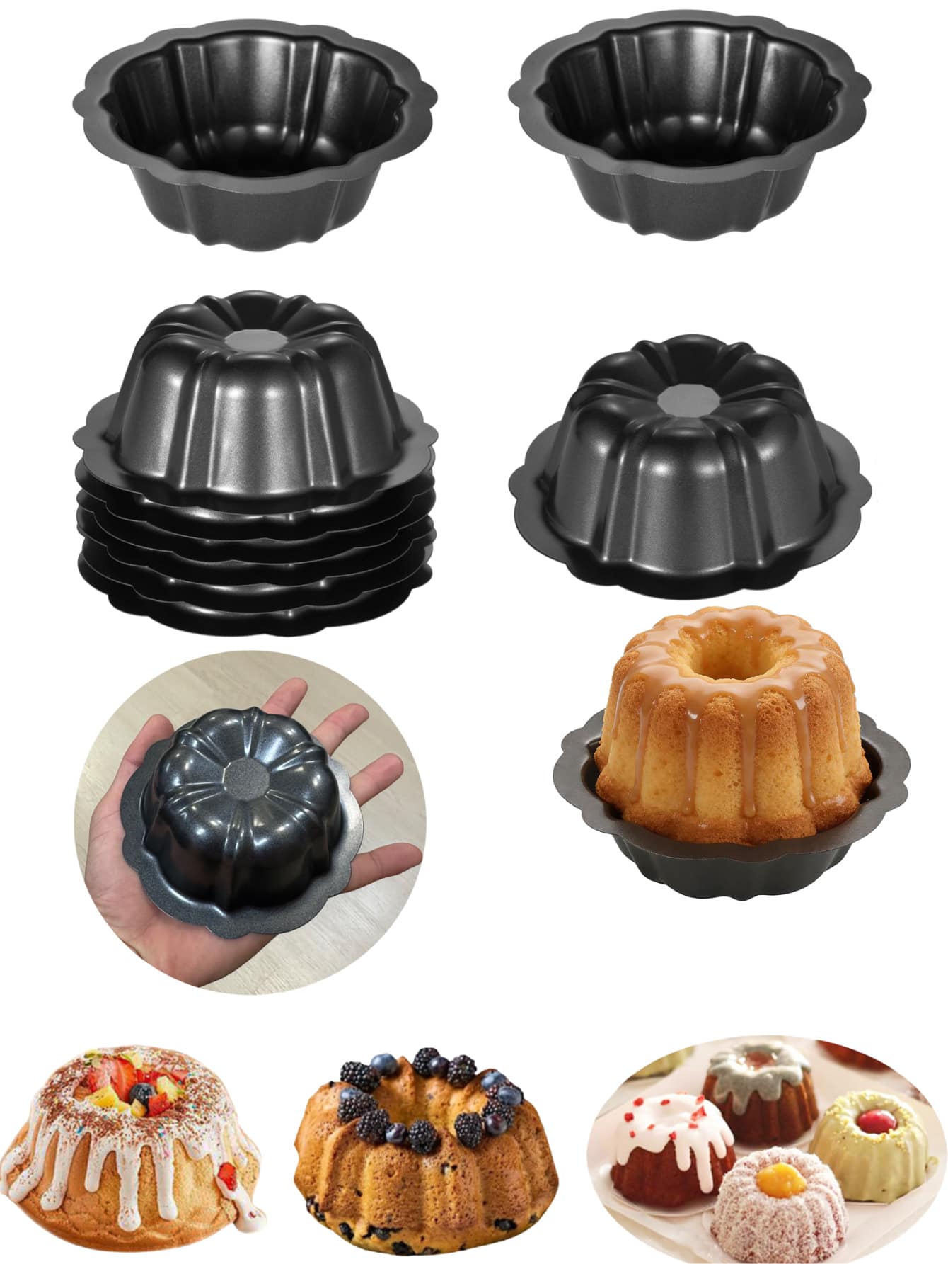 Cetakan Kue Mini Baja Karbon 4 Inci, Cetakan Kue Anti Lengket dengan Tepi Bergelombang, Cetakan Kue Cupcake Brownie