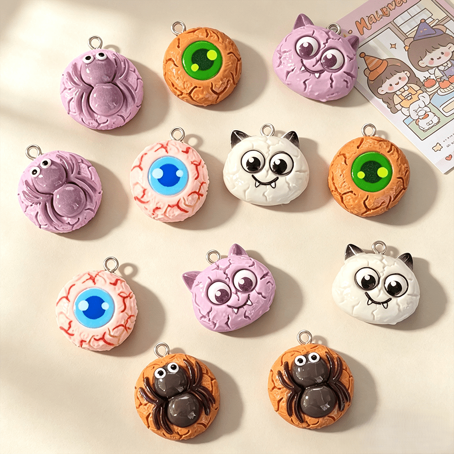 10pcs Resin Halloween Animal Pendant Charms, DIY Cartoon Cute Earrings Necklace Decorative Accessories - Random Mixed