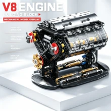 V8 Engine Building Block Set, V8 Mechanical Model Assembly Toy, Black & Silver Tech Style Car Engine Structure Design, With Transparent Cylinder, Piston And Exhaust Details, DIY Engineering Model, Desktop Decoration, Collectible Display Gift - Multicolor - View 6
