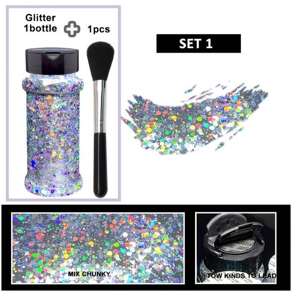 1oz Botella Individual de Purpurina Holográfica Láser Púrpura Azul Verde Brillo Alto Lentejuelas Resina Líquido Arena Material de Relleno DIY para Joyería Funda de Teléfono Taza de Vidrio Marco de Fotos Jarrón Suministros de Manualidades Navidad Halloween