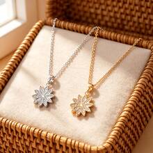 1pc Stainless Steel Chain Zirconia Flower Pendant Women's Fashion Necklace Jewelry, Gift Accessory - Style a - View 4