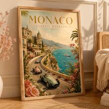 1pc Vintage Monaco Poster, Retro Mediterranean Riviera Racing Car Landscape Wall Art Print, Unframed Matte Paper Poster For Bedroom Living Room Decor - 1PC - View 2