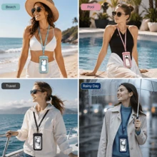 Sarung Ponsel Tahan Air Aneka Warna dengan Tali Pengikat, Tas Kering Transparan untuk Layar Sentuh, Tali Pengikat yang Dapat Diatur, Pelindung Ponsel untuk Musim Panas, Pantai, Berenang, Arung Jeram, Perjalanan, dan Olahraga Air - MultiWarna - View 3