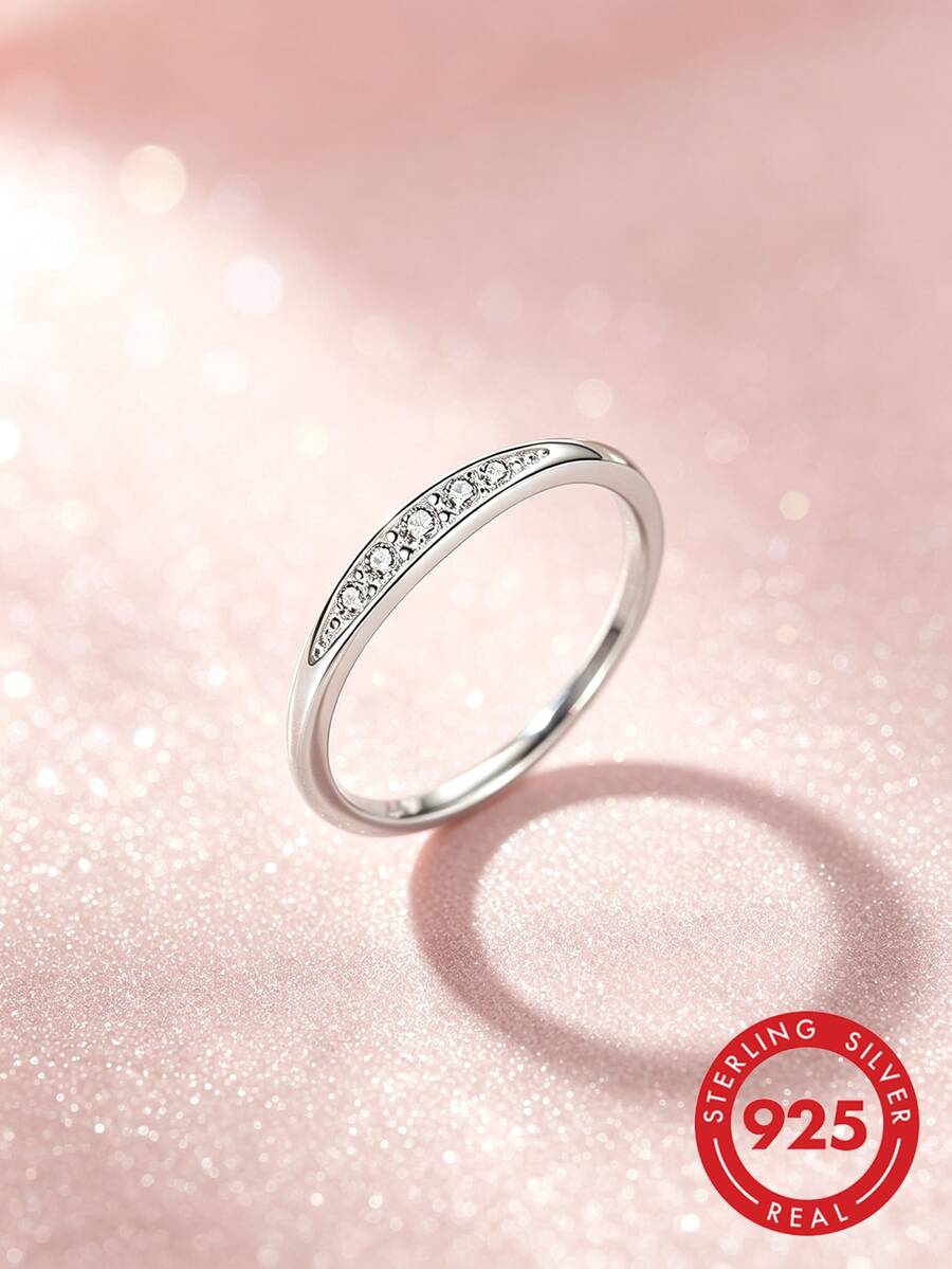 1pc S925 Sterling Silver Rhinestone Inlaid Super Shiny Thin Band Ring, Minimalist Luxury Personalized Elegant Ins Cold Style Niche Fashion High-End Versatile Finger Ring, Suitable For Daily Wear, Party, Vacation, Holiday And Other Occasions, Gift - Drilling Machine - View 1