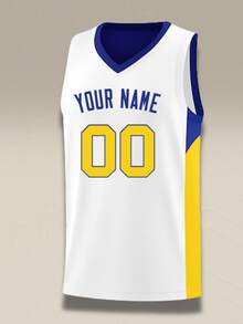 Personalized Men Basketball Tank Top Custom Team Name Numbers Yellow Blue Retro Sporty Casual College Uniform Kit Hip Hop Streetwear Wear - White - View 2