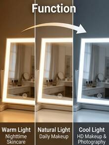 1pc LED Makeup Mirror With Lights, 200mAh USB Rechargeable Tabletop Vanity Mirror, 3 Lighting Modes, Dimmable Touch Control, Adjustable Desk Mirror, Portable Travel Cosmetic Mirror For Dorm Bedroom Office, Back To School Dorm Room Essentials - Multicolor - View 2