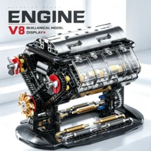 V8 Engine Building Block Set, V8 Mechanical Model Assembly Toy, Black & Silver Tech Style Car Engine Structure Design, With Transparent Cylinder, Piston And Exhaust Details, DIY Engineering Model, Desktop Decoration, Collectible Display Gift - Multicolor - View 4
