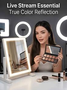 1pc LED Makeup Mirror With Lights, 200mAh USB Rechargeable Tabletop Vanity Mirror, 3 Lighting Modes, Dimmable Touch Control, Adjustable Desk Mirror, Portable Travel Cosmetic Mirror For Dorm Bedroom Office, Back To School Dorm Room Essentials - Multicolor - View 3