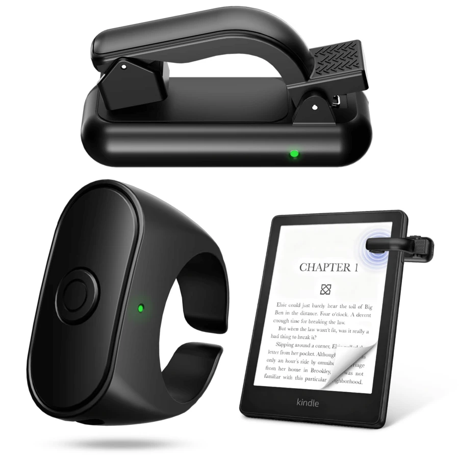 Kindle Page Turner Ring, Compatible With Kindle Paperwhite/Oasis/Scribe, Bluetooth-Free Clip-On Kindle Remote, Tablet Camera Remote, Suitable For Thick Protective Cases, Includes Storage Bag - Multicolor - View 1