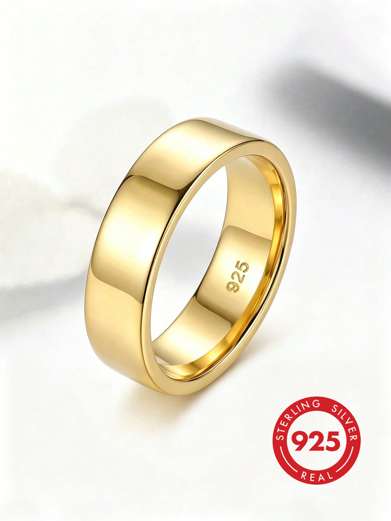 1件 4mm 極簡平寬版 925 純銀戒指，適合日常配戴、派對飾品或婚禮/訂婚場合，高品質戒指