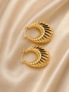 1 par de pendientes de aro curvos con rayas y capas elegantes y exquisitos para mujer, pendientes de lujo para fiestas, resistentes y favorecedores para el rostro en 3D - pendientes - Ver 3