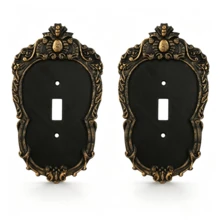 2pcs Combination Switch Plate Storage, Black With Gold Carved Plastic Switch Socket Panel, Includes Screws, Suitable For Whole House Home Decor Wall Switch Unified Beautification And Storage - Multicolor - View 16