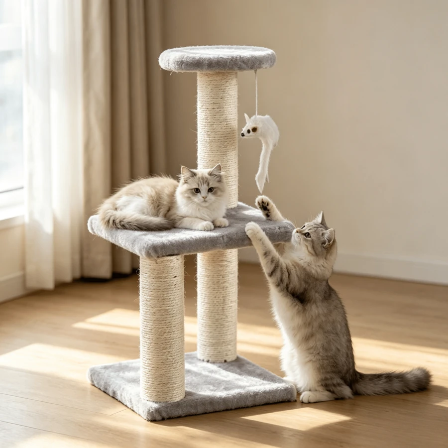 1-Piece Sisal Post Cat Tree, The Post Allows Cats To Sharpen Claws, The Plush Platform Offers Soft Resting Space, Equipped With Cat Teaser Toys, Integrating Play And Rest In One Unit. - Random Color - View 1
