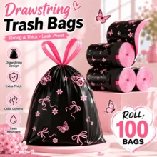 1 Roll 100pcs Scented Drawstring Trash Bags - Thickened Tear-Resistant - Pink Bow Pattern, Dense Polyethylene Drawstring Trash Bags - Multi-Purpose Disposable Storage Bags, Suitable For Kitchen, Bathroom, Living Room, RV, Bedroom, Office, Halloween And Christmas Gifts - A - View 2