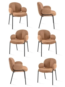 Goeurvant Modern Cloud-Style Wool-Linen Upholstered Dining Chairs With Rounded Arms And Wide-Back Support For Dining Room, Living Room, Office - Set Of 2 / Set Of 4 / Set Of 6-Brown Chenillie - 棕色 - 查看 13