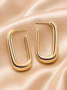 1pc Luxury Elegant Minimalist Thick Tube Rectangular Geometric Hoop Earrings For Women, Small To Medium Size, Party Gathering Date, Sophisticated Vintage Style - Earrings - View 5