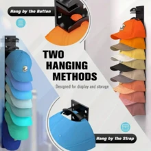 2/1pc Baseball Cap Hat Organizer, Wall Hanging Hat Rack With Strong Adhesive, Can Hang Up To 20 Hats, Door Wardrobe Hat Rack Display Rack, Hat Storage Multi-Layer Storage Rack, Two Installation Options - View 2