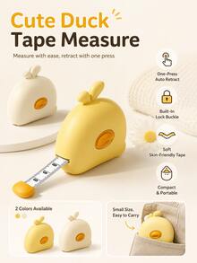 1pc Cute Duck Mini Tape Measure, Lockable Auto-Retractable Soft Ruler, Portable Pocket Ruler For Sewing, Body, Fabric And Daily Measurement - Little Yellow Duck Design - View 1