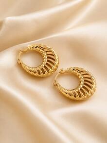 1 par de pendientes de aro curvos con rayas y capas elegantes y exquisitos para mujer, pendientes de lujo para fiestas, resistentes y favorecedores para el rostro en 3D - pendientes - Ver 1