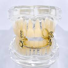 1pc Vertical Stripe Heart & Cherry Combination Horizontal Zirconia Personalized Cute Tooth Decor Set, Funny Photography Prop - Multicolor - View 3
