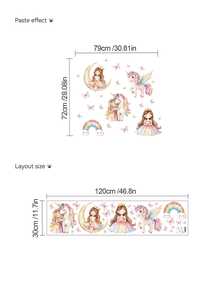1pc Rainbow Moon Crown Girl Unicorn Butterfly Wall Decor Sticker, Removable Wall Decal For Bedroom, Living Room, Kids Room - 1PC - View 6