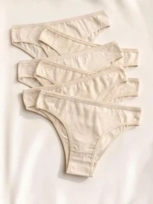 Kit 5 Plain Cotton Thong Comfort Panties - Beige - View 1