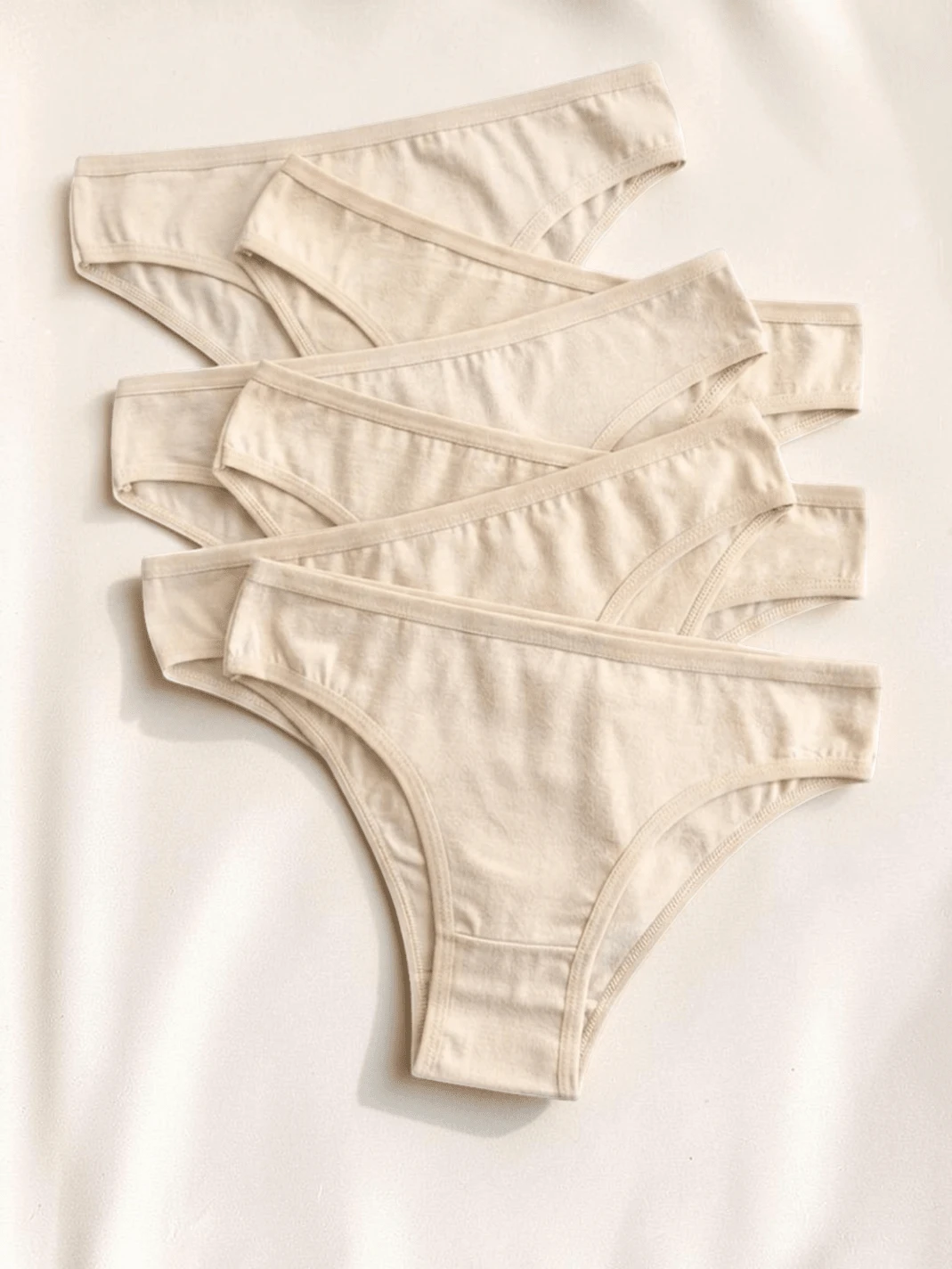Kit 5 Plain Cotton Thong Comfort Panties - Beige - View 1