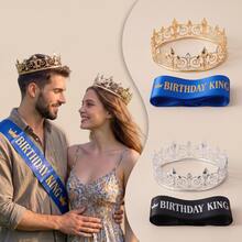 2pcs Birthday King Crown And Sash, Unisex Royal King Crown, Suitable For Party Decoration, Ball, Birthday Gift, Men's Pageant Crown, Christmas,Halloween - Multicolor - View 8