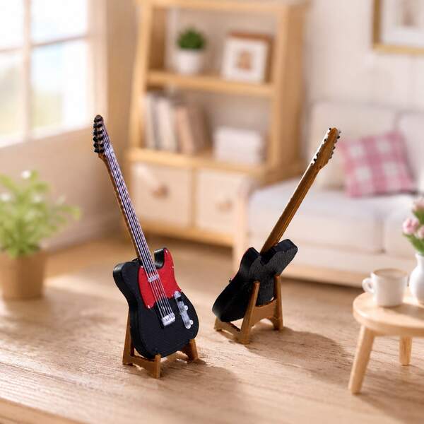 Decoración de Escena de Casa de Muñecas Soporte de Guitarra Eléctrica Miniatura Escala 1/12 Modelo Realista de Instrumento Musical