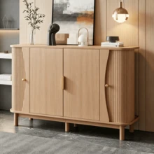 Sideboard 140x40x88cm Made Of MDF, Chest Of Drawers With Curved Edges, 2 Sliding Doors - Natural - 查看 4